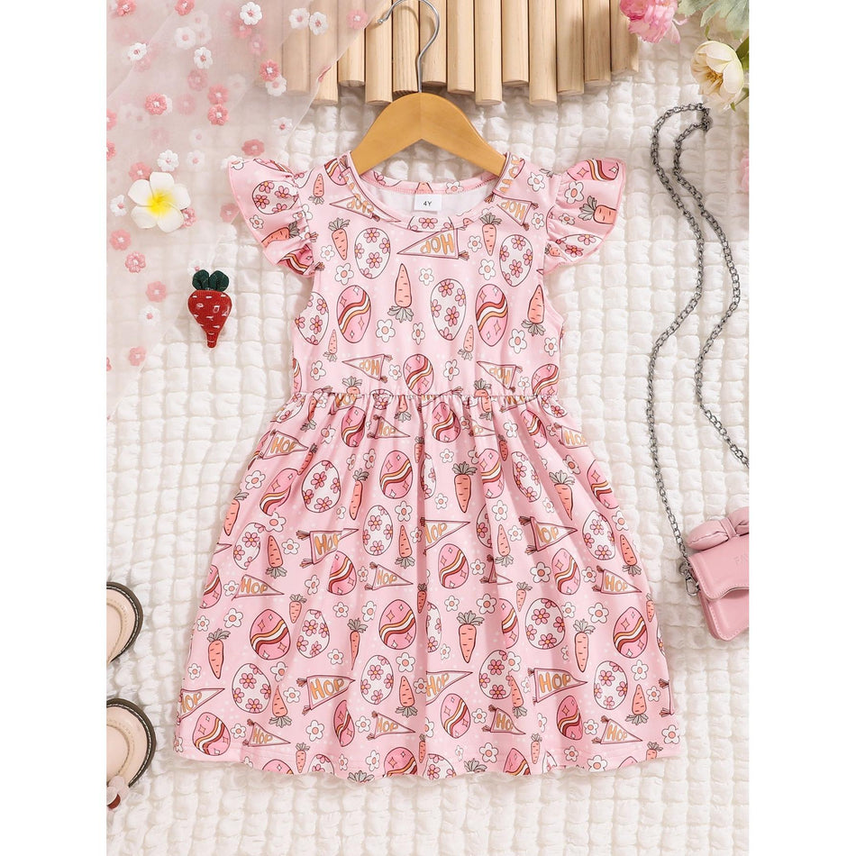 Younggirl Girls Pink Easter Sleeveless Mid-Length Dress