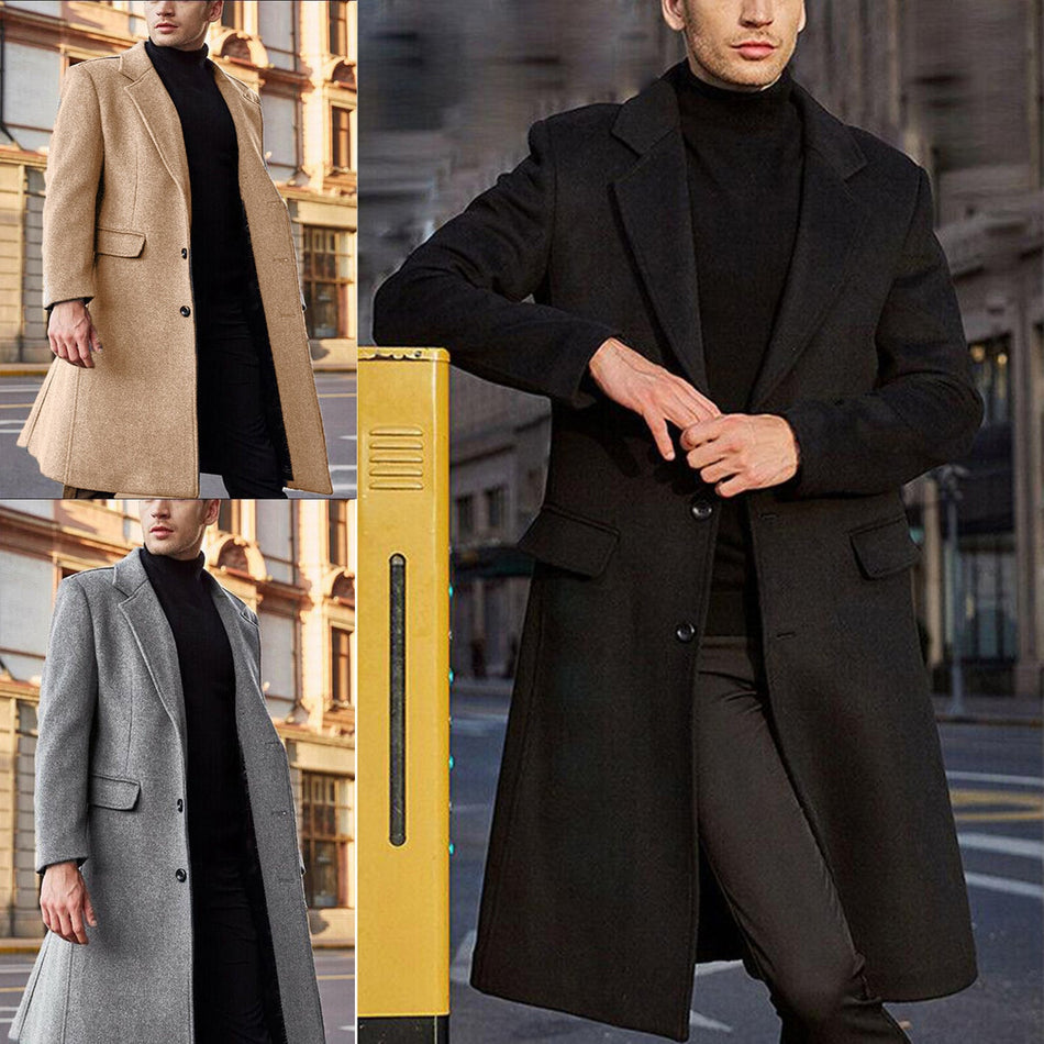 Men’s British-Style Woolen Long Windbreaker 2024
