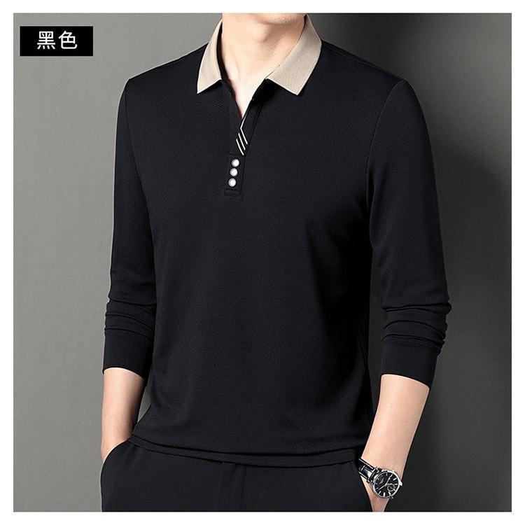 STOCK-Men’s Waffle Jacquard Long Sleeve Polo T-Shirt Autumn