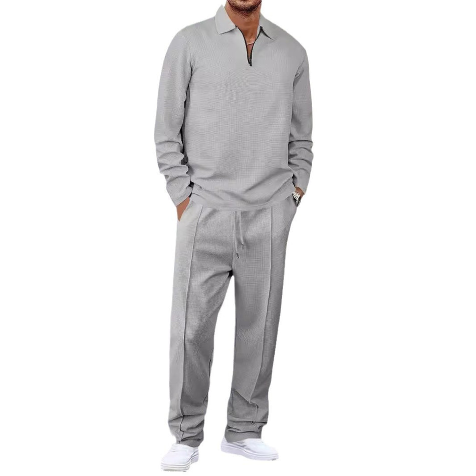 STOCK - Men's Waffle Knit Zip Polo Shirt Set