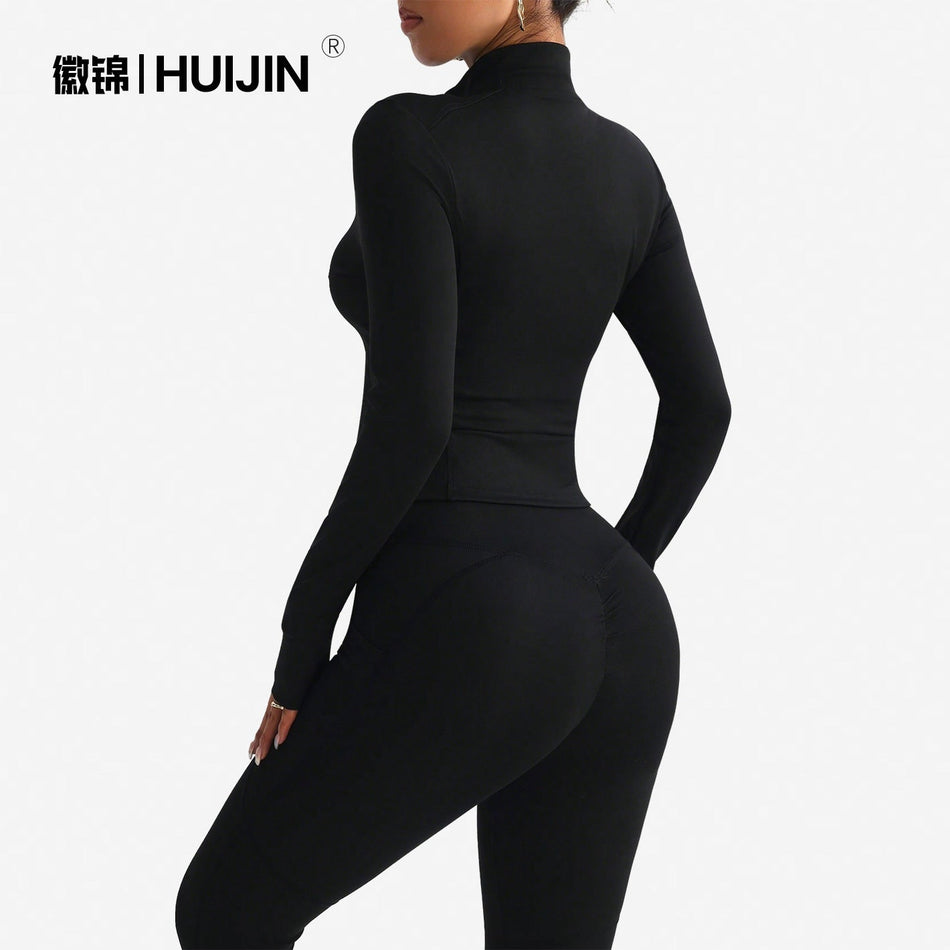 Women’s Quick-Dry Yoga Jacket – Slim Fit Zipper Sports Top