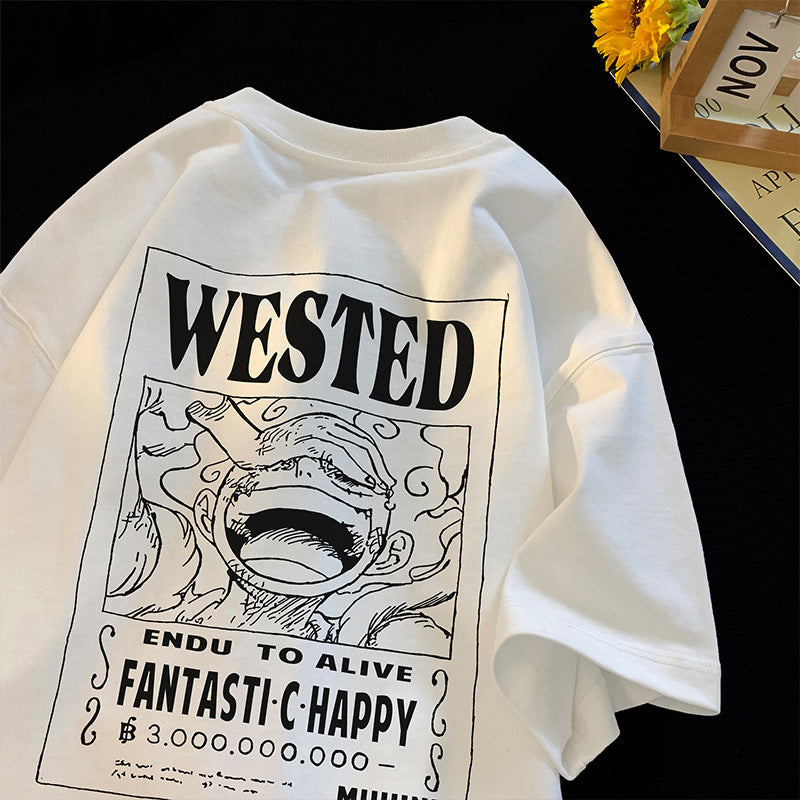 Luffy Cotton Loose Round-Neck Short-Sleeve T-Shirt Men