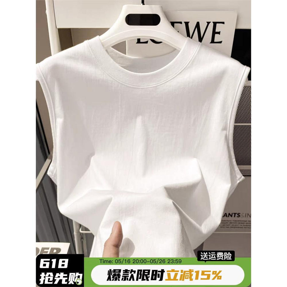Men’s Heavyweight Cotton Sleeveless Sports White Vest Top