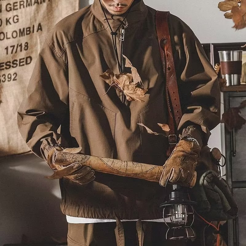 Retro Outdoor Workwear Jacket – Men’s Plus Size Autumn Coat