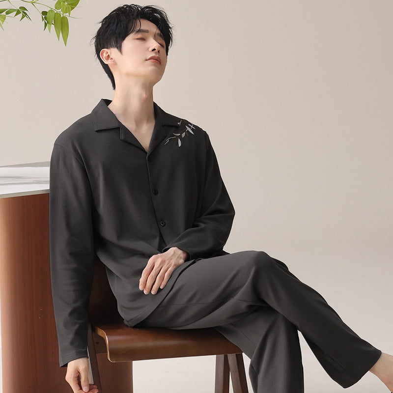 Men’s 100% Cotton Pajama Set Lapel Long Sleeve Loungewear