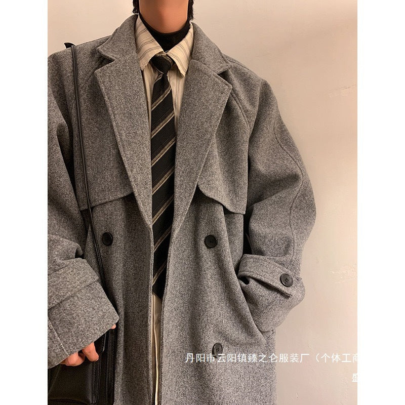 Men’s Mid-Length Korean-Style Wool Coat 2024