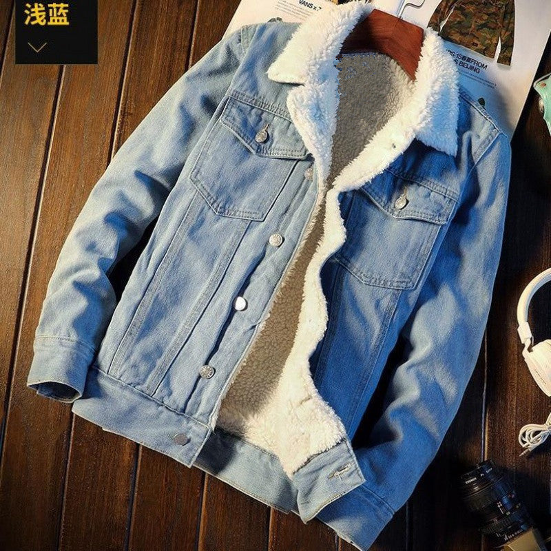 Men's Winter Fleece-Lined Thick Lamb Velvet Denim Jacket