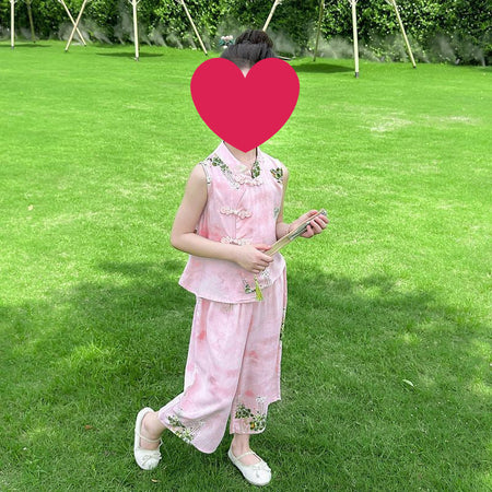 Girls Sleeveless Wide Leg Pants Two-Piece Set – Summer Kids Fashion Nepal | Tudoholic