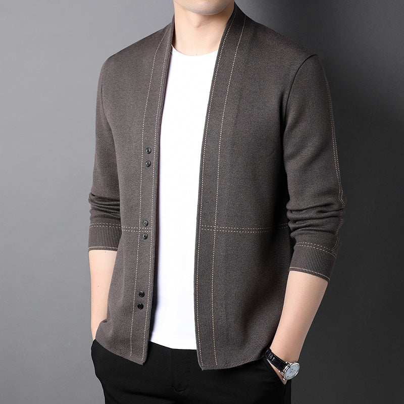 Men’s Slim-Fit Thick Wool Knit Sweater Cardigan