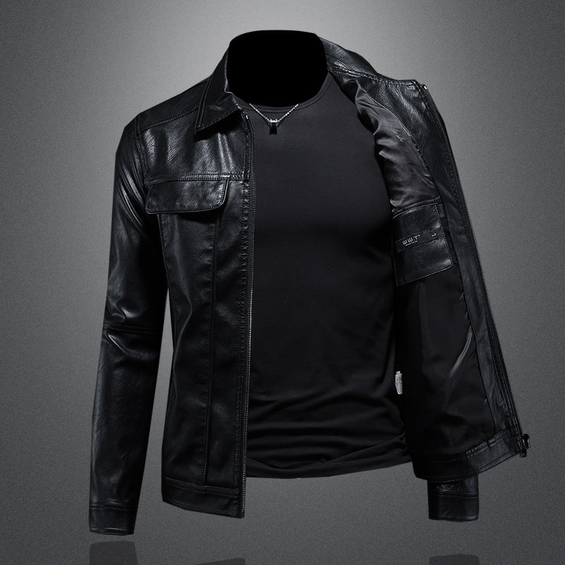 Men’s Spring-Autumn Slim-Fit Lapel Leather Motorcycle Jacket