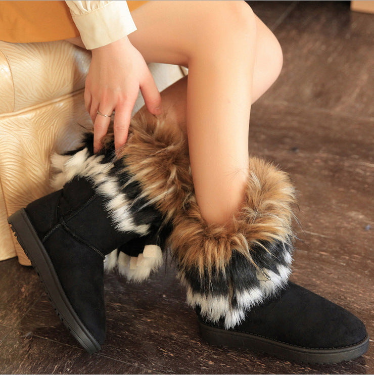 Women’s Mid-Calf Snow Boots with Fox Fur Winter 2026