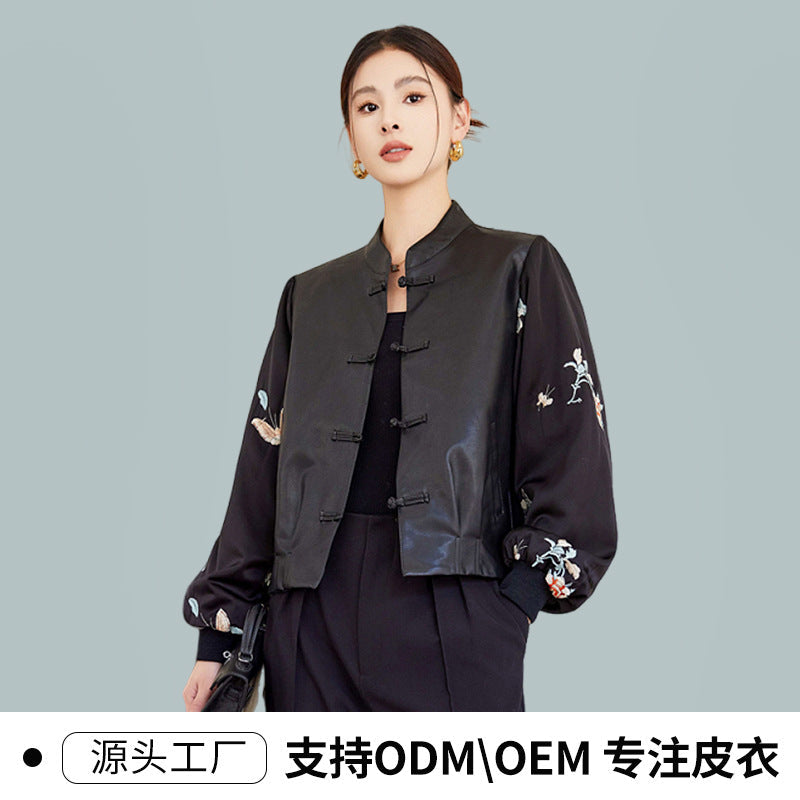 INSTOCK-Women’s Retro Chinoiserie Leather Jacket