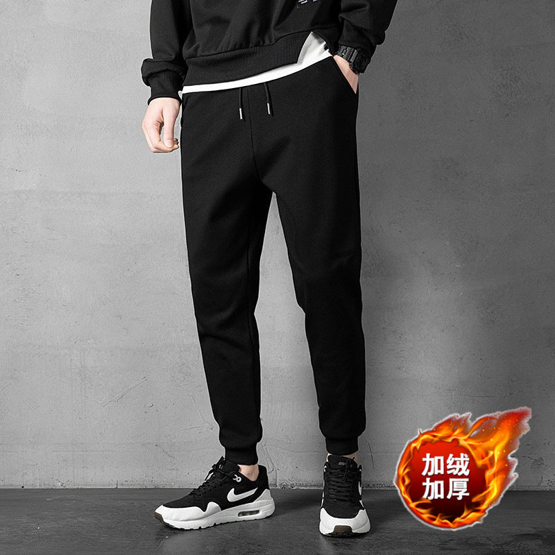 Loose Cotton Casual Pants Men Fleece Lined
