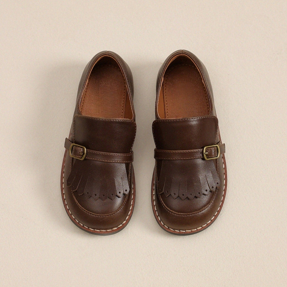 British Style Cowhide Girls' Soft-Soled Tassel Retro Loafers