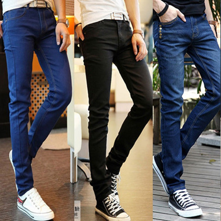 Men’s Korean Style Calf Jeans Trendy Slim Fit Pants
