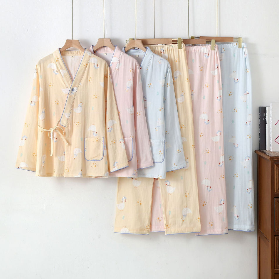 STOCK-Kimono Cotton Gauze Maternity Nursing Pajamas