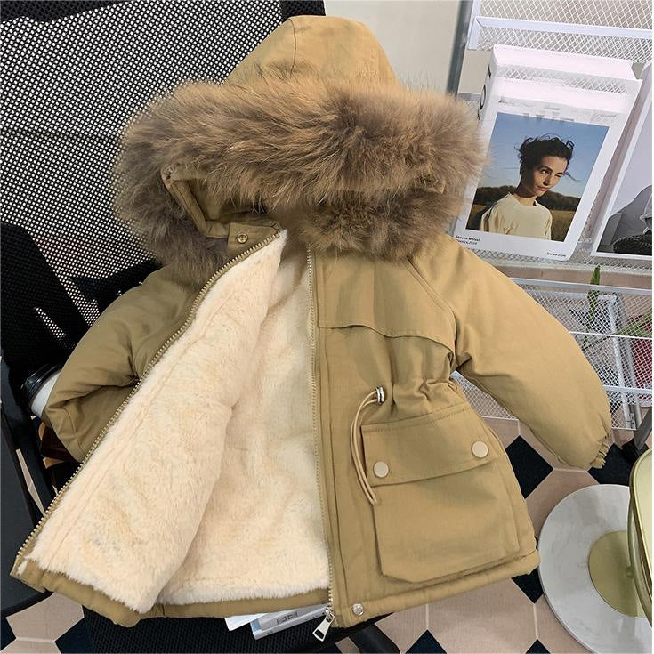 INSTOCK-Girls’ Winter Cotton Coat – Fleece-Lined Thick Parker