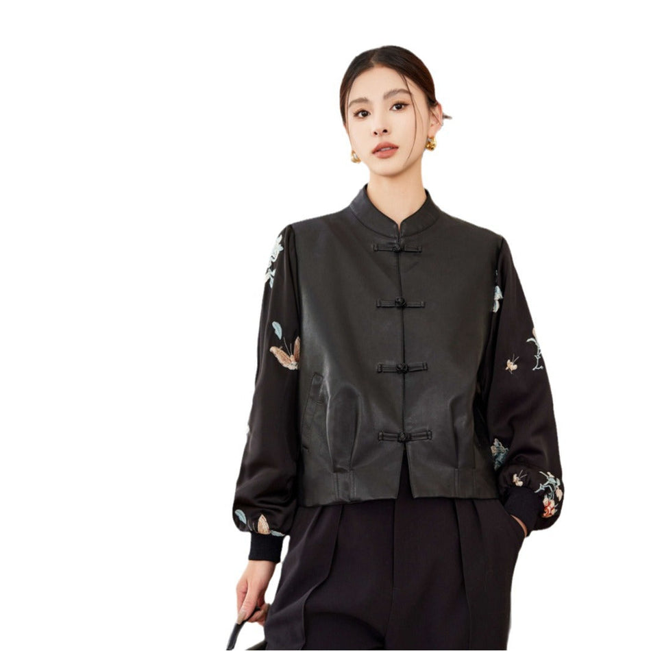 INSTOCK-Women’s Retro Chinoiserie Leather Jacket
