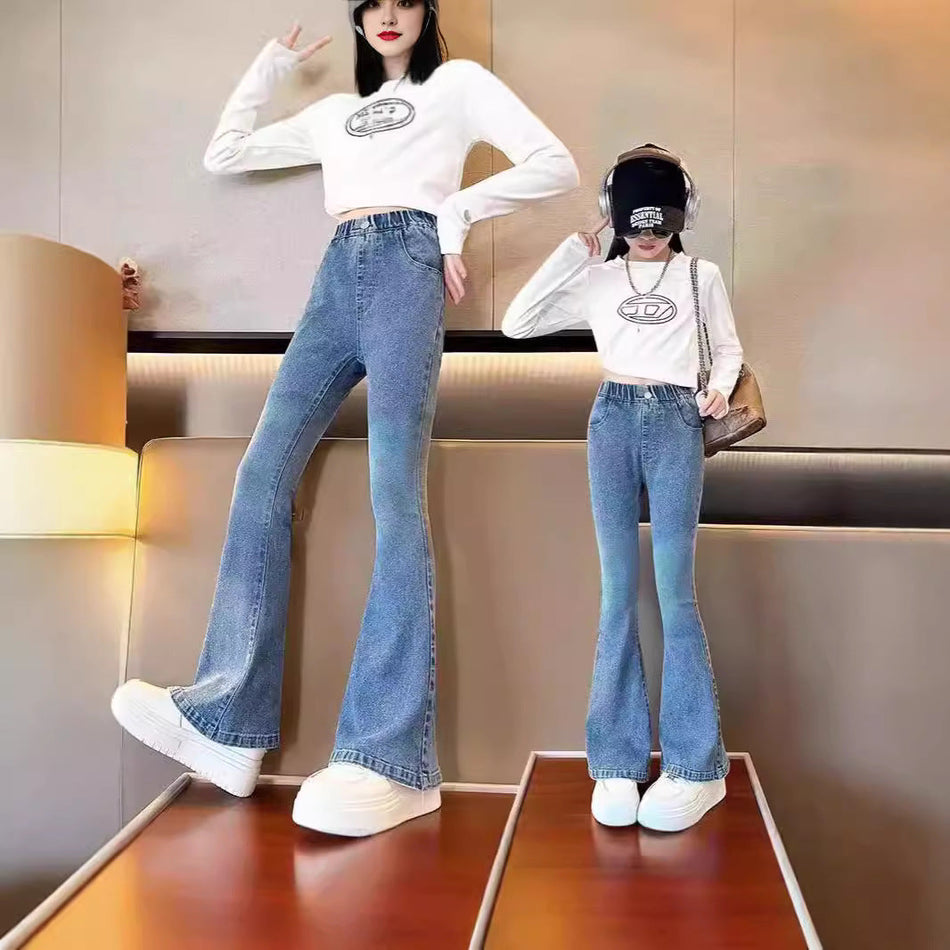 Girls’ Bell Bottom Jeans – Slim Stretch Korean Style