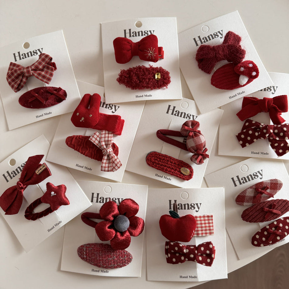 Red Holiday Bow Plaid Duckbill Hairpin for Kids