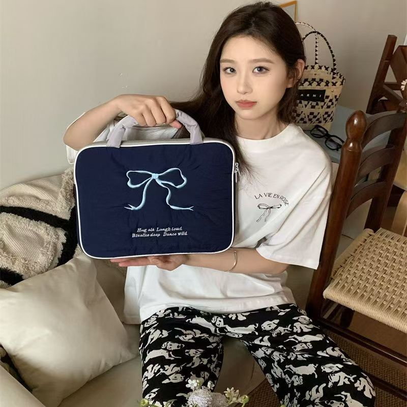 South Korea INS Cute Embroidered Bow iPad & Laptop Storage Bag