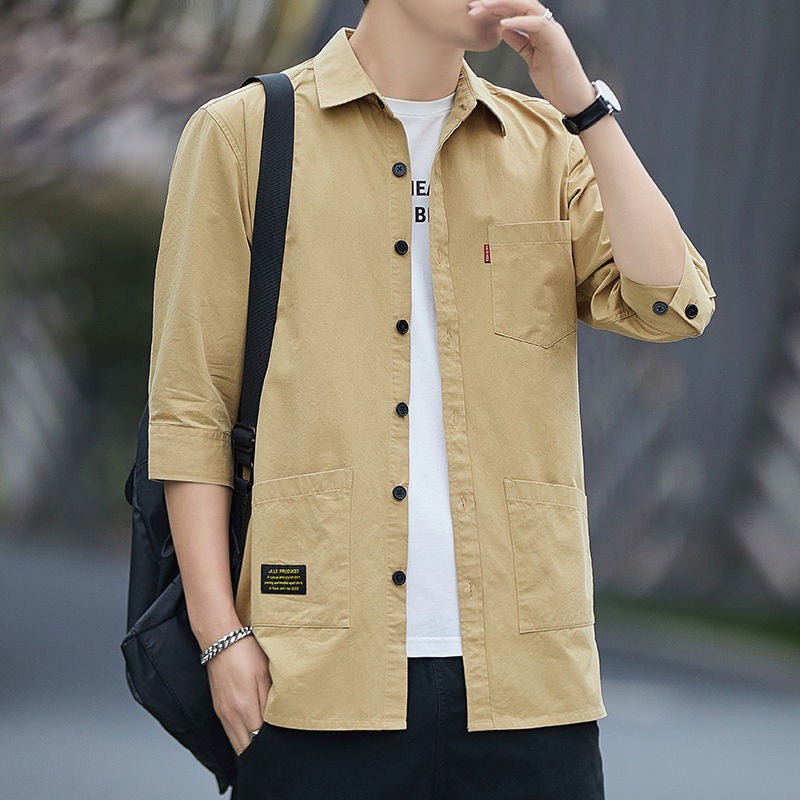 STOCK-Men's 3/4 Sleeve Cotton Shirt – Casual & Versatile