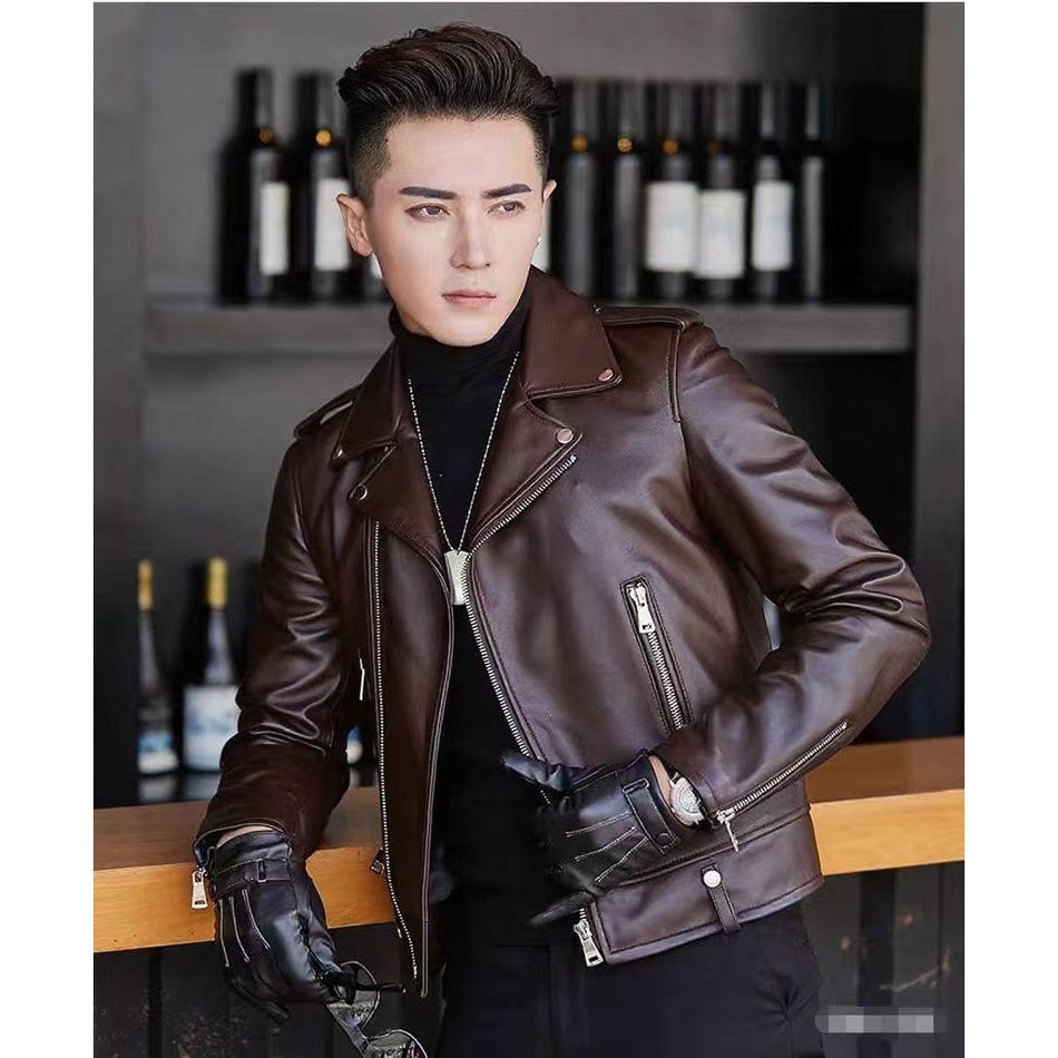 INSTOCK-2025 Slim Korean Men’s Leather Jacket | Spring Autumn