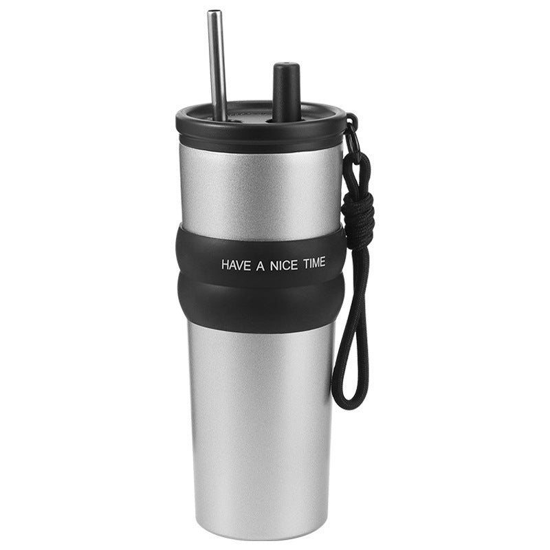 316 Steel Ceramic Thermos Cup – Stylish Straw Ice Mug