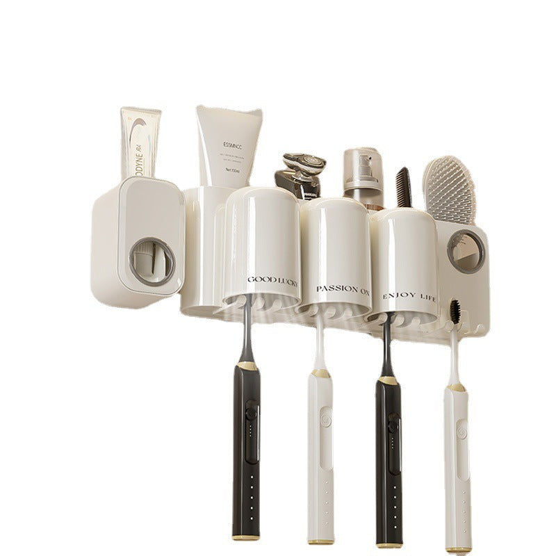 Punch-Free Wall-Mounted Toothbrush & Toothpaste Holder
