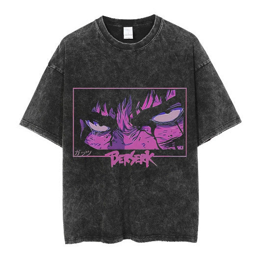 230g Dark Anime Printed Retro American Street T-Shirt Men