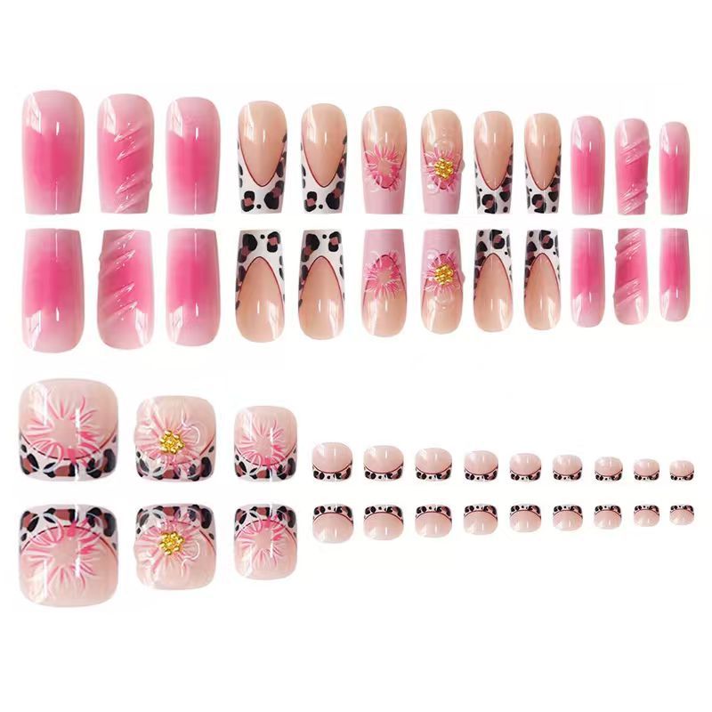 48-Piece Sweet Cool Leopard & 3D Flower Gradient Square Fake
