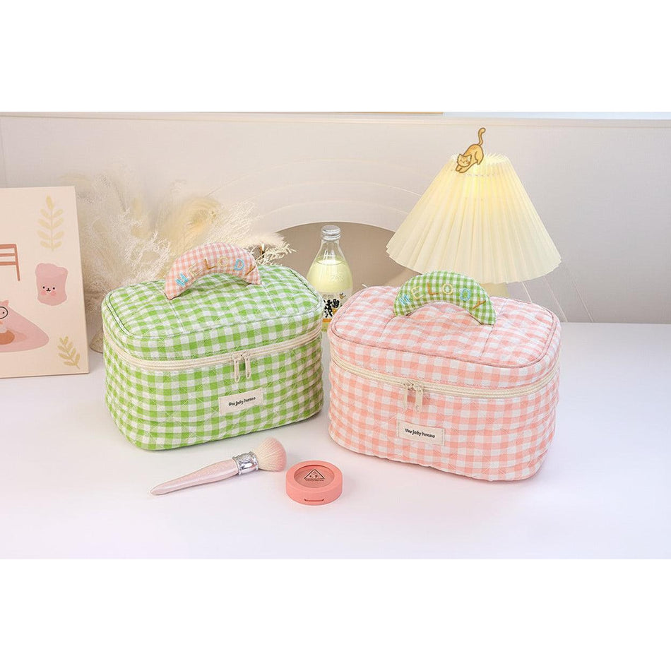 Plaid Large Capacity K-Style Cosmetic Bag