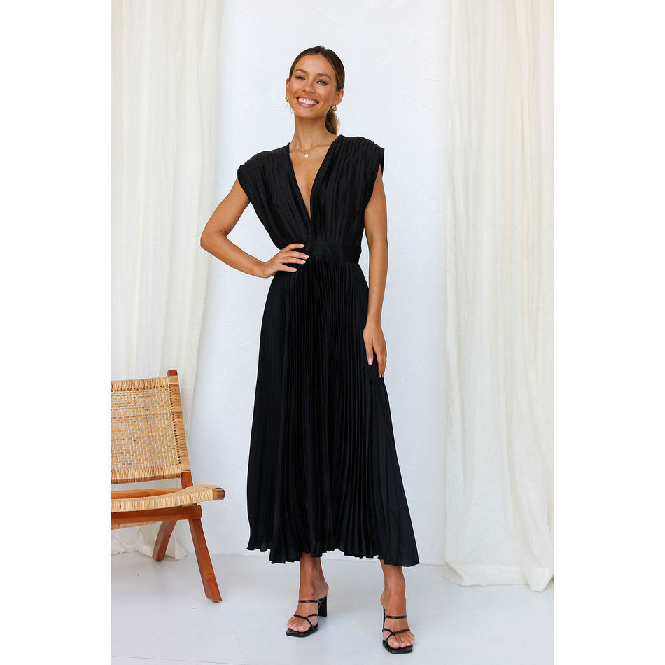 Pleated Zipper Dress – Casual Sleeveless Style