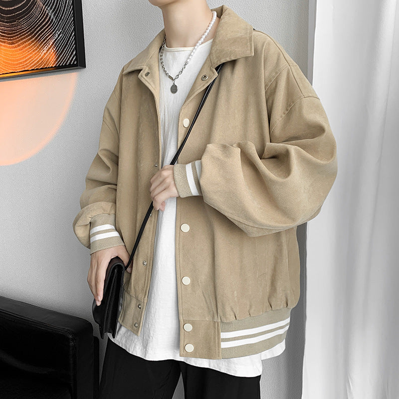 STOCK-Men’s Khaki Lapel Baseball Jacket Autumn & Winter