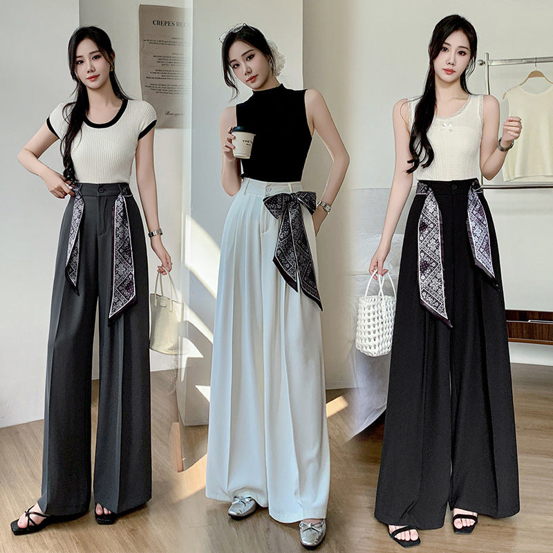 Silk Scarf Wide-Leg Suit Pants for Women