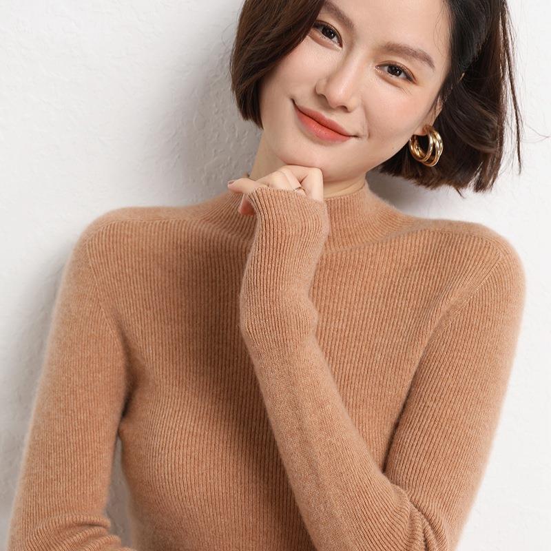 Women’s 2026 Half-Turtleneck Striped Wool Sweater