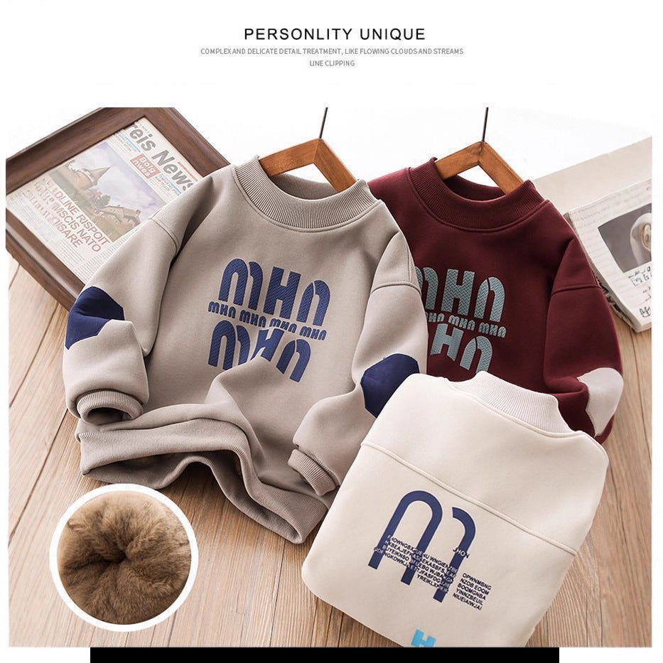 Boys Fleece Sweatshirt Winter Rabbit Velvet Warm Top Kidsren