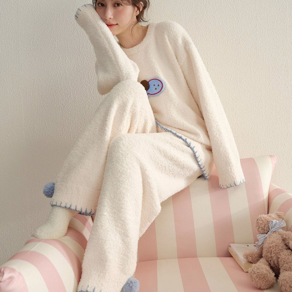 Women’s Half-Velvet Cute Cartoon Winter Pajama Set