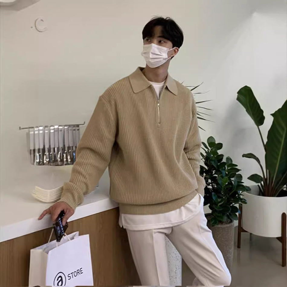 INSTOCK-Men's Korean-Style Zipper Knit Sweater – Casual Long