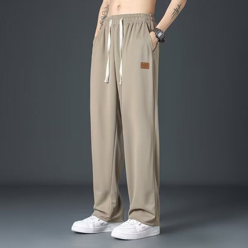 Men's Ice Silk Quick-Dry Straight-Leg Trousers Breathable Pants
