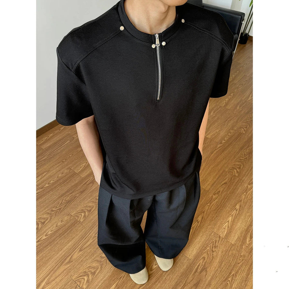 Men’s Heavyweight 300g Cotton Half-Zip Summer T-Shirt