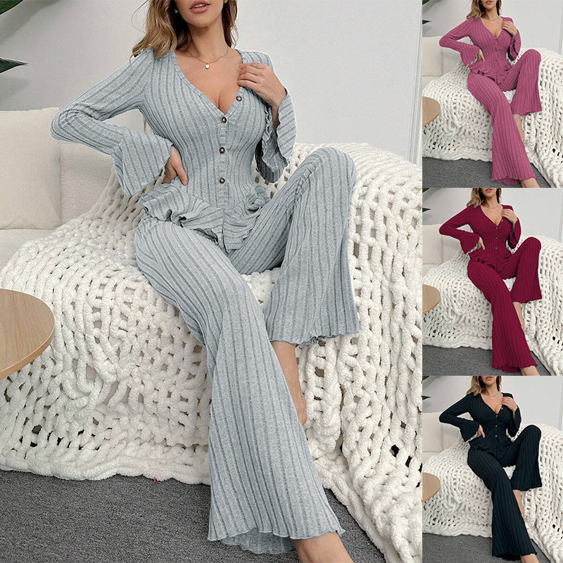 Women’s Velvet V-Neck Long-Sleeve Pajama Set