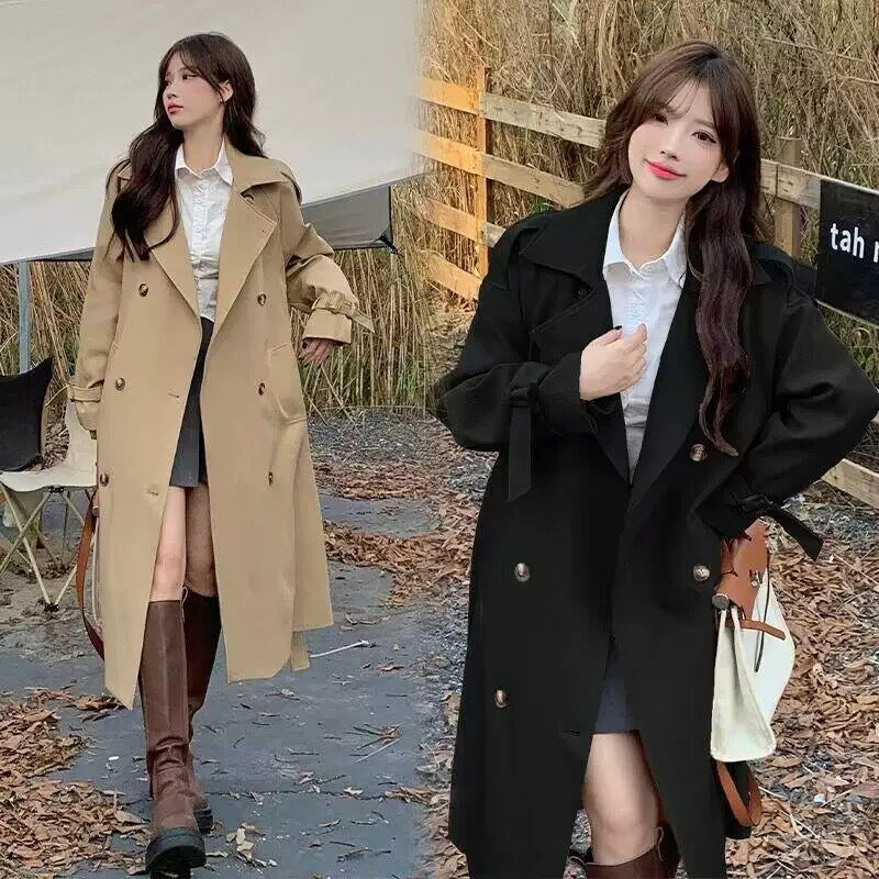 Korean Chic Mid Length Windbreaker Coat for Women