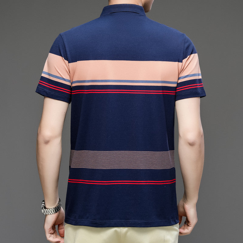 STOCK-Men’s Cotton Striped Polo – Embroidered & Plus Size