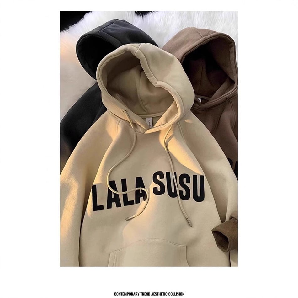 STOCK-Men’s Retro Heavyweight Hooded Cotton Sweatshirt Loose Fit
