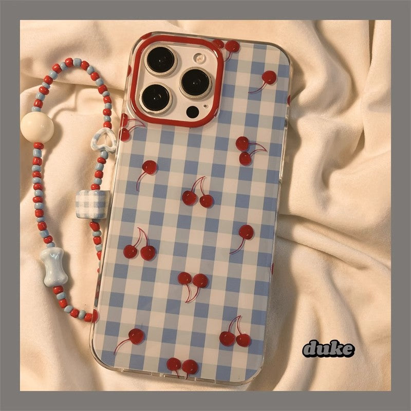 STOCK-Blue Plaid Cherry Case for iPhone Series