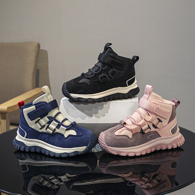 STOCK-Children’s Waterproof Leather High-Top Sneakers Fall/Winter