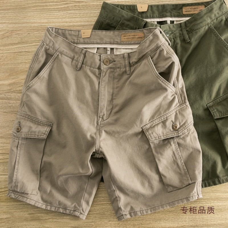 Men's Washed Tooling Shorts Wide-Leg Multi-Pocket