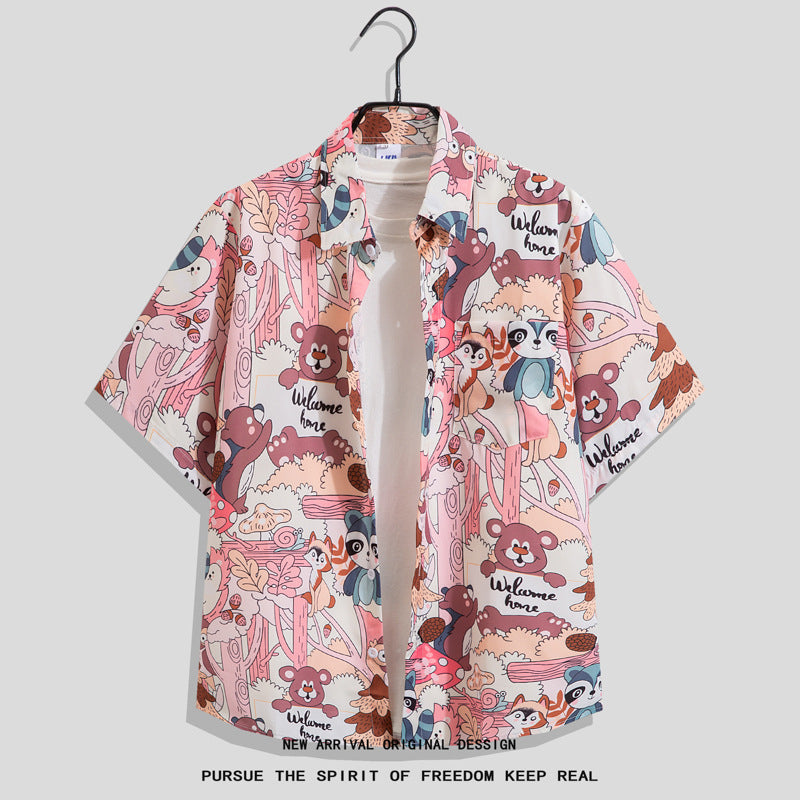 Men’s Summer Graffiti Hip-Hop Loose Casual Hawaiian Shirt