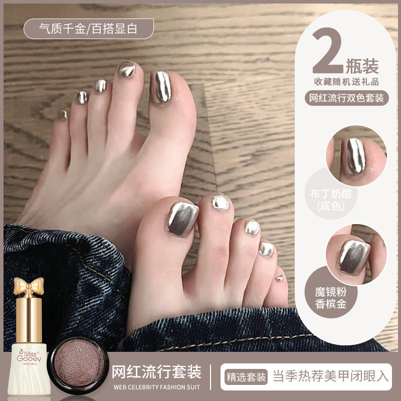 INSTOCK-Magic Mirror Toenail Gel Duo – White & Metallic Shine